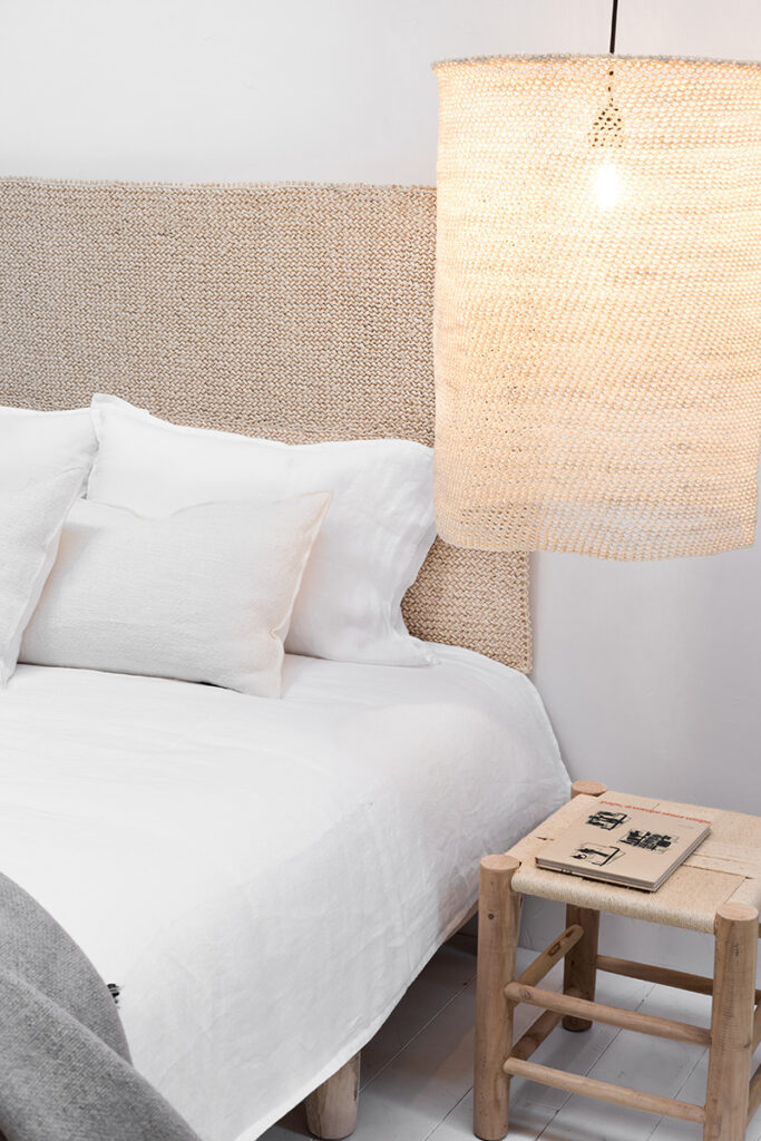 Nus lámpara fibra blanca sisal dormitorio